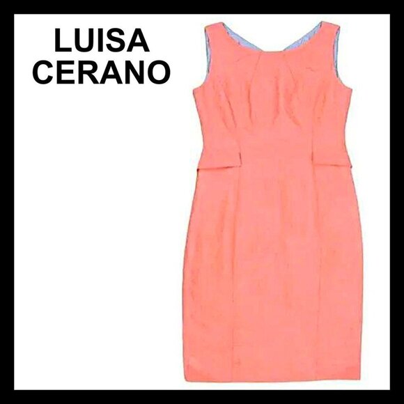 NWT LUISA CERANO Neon orange sleeveless cocktail bridal tailored dress - Picture 1 of 16